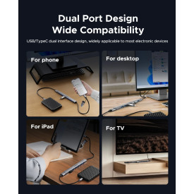 USB хъб Orico HUB USB-C 5 port - USB3.0 x 1, USB2.0 x 2, USB-C x 2, Aluminium - YSB4-U2-GY