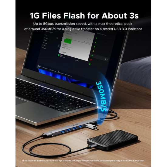 USB хъб Orico HUB USB-C 5 port - USB3.0 x 1, USB2.0 x 2, USB-C x 2, Aluminium - YSB4-U2-GY