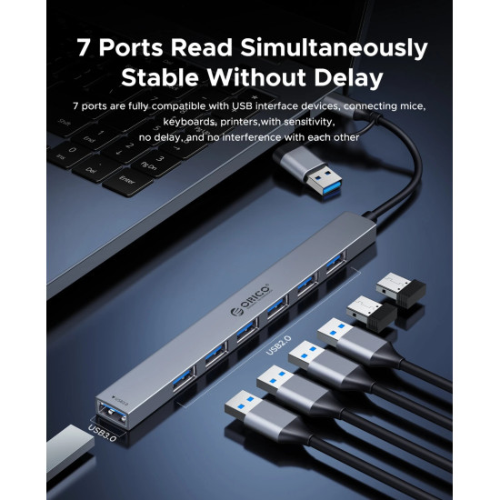 USB хъб Orico HUB USB-C 5 port - USB3.0 x 1, USB2.0 x 2, USB-C x 2, Aluminium - YSB4-U2-GY