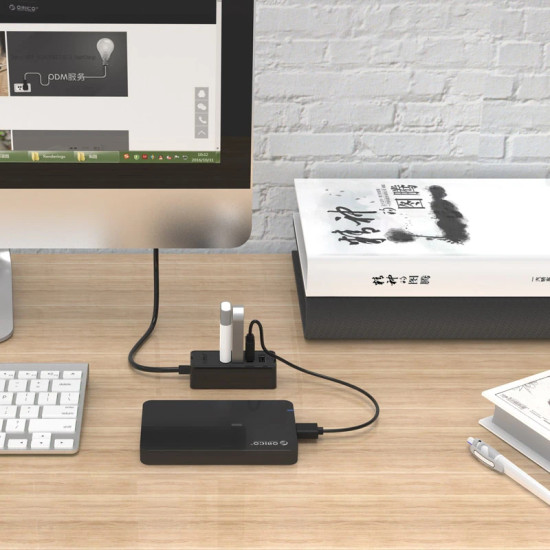 USB хъб Orico USB2.0 HUB 4 port - USB/Micro USB input, Black - W5P-U2-030-BK-EP