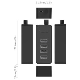 USB хъб Orico USB2.0 HUB 4 port - USB/Micro USB input, Black - W5P-U2-030-BK-EP