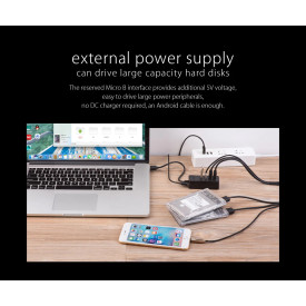 USB хъб Orico USB2.0 HUB 4 port - USB/Micro USB input, Black - W5P-U2-030-BK-EP
