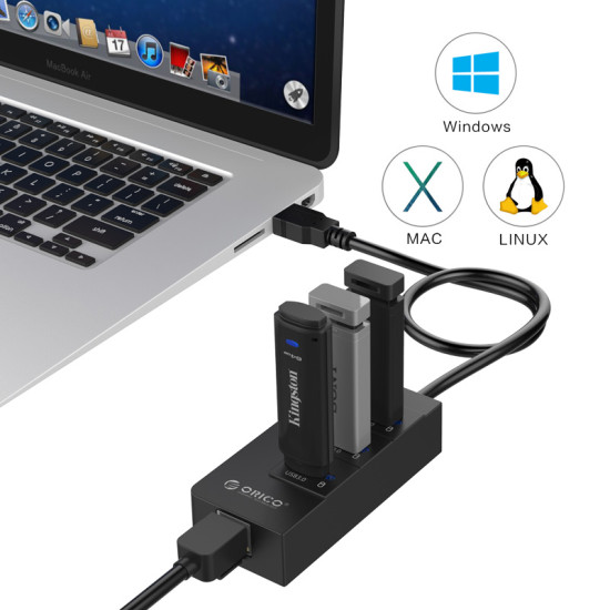 USB хъб Orico USB3.0 HUB 4 port + LAN - HR01-U3