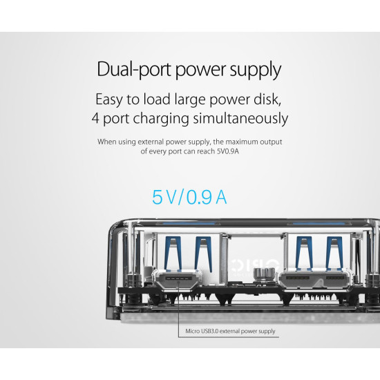 USB хъб Orico USB3.0 HUB 4 port transparent, 1m cable - MH4U-U3-10-CR