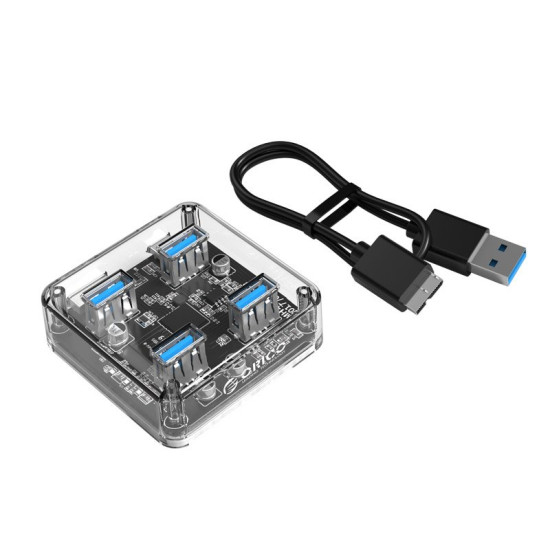USB хъб Orico USB3.0 HUB 4 port transparent, 1m cable - MH4U-U3-10-CR