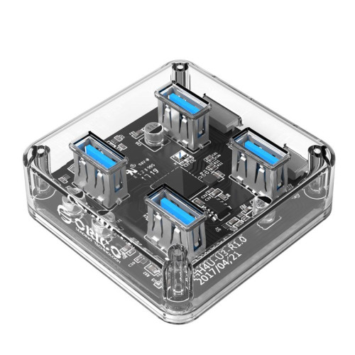 USB хъб Orico USB3.0 HUB 4 port transparent, 1m cable - MH4U-U3-10-CR