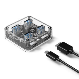USB хъб Orico USB3.0 HUB 4 port transparent, 1m cable - MH4U-U3-10-CR
