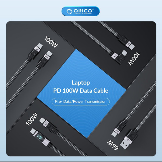 USB кабел Orico USB C-to-C PD 100W Charging 1.0m Black - C2CZ-BK-10