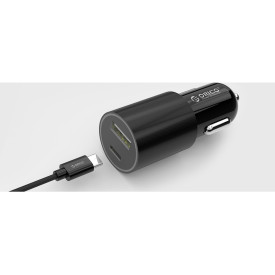 Зарядно Orico Charger Car 12V-24V - TYPE C + USB black - UCF-2U