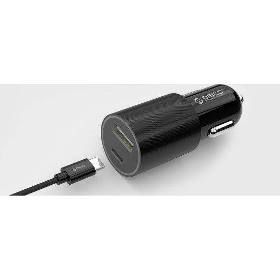 Зарядно Orico Charger Car 12V-24V - TYPE C + USB black - UCF-2U