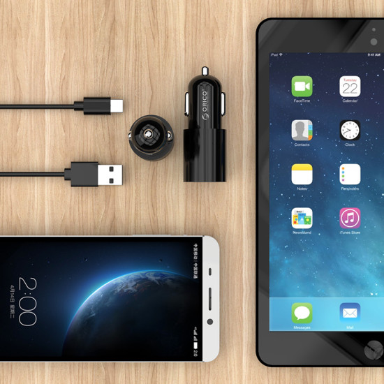 Зарядно Orico Charger Car 12V-24V - TYPE C + USB black - UCF-2U