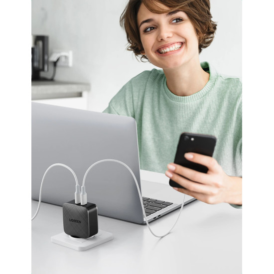 Зарядно Ugreen Charger Wall 65W GaN CD216, 2 x Type-C - 70867