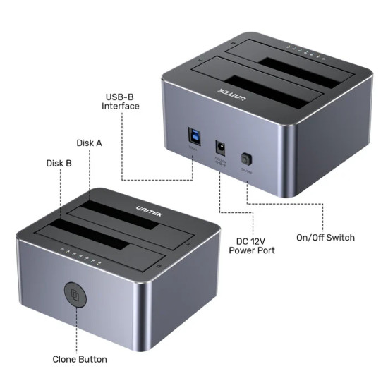 Докинг станция Unitek Storage - HDD Dock - 2 BAY - Y-3026GY01-EU
