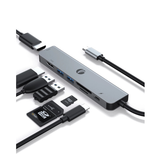 Докинг станция VCom Docking Station Type-C 7-in-1 - CUE39 - PD3.0 100W, HDMI x 2, USB3.0 x 2, SD, TF