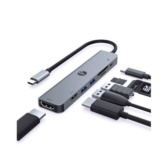Докинг станция VCom Docking Station Type-C 7-in-1 - CUE39 - PD3.0 100W, HDMI x 2, USB3.0 x 2, SD, TF