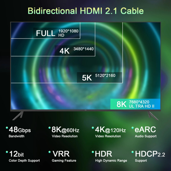 HDMI кабел VCom HDMI v2.1 M / M 2.0m - 8K Dolby Vision HDR, Black/Grey - CG805-2.0m