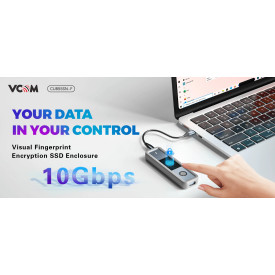 Външна кутия за диск VCom Storage - Case - M.2 NVMe/SATA M/B key - USB-C/A Gen.2 10Gbps, Fingerprint Encryption - CU855SN-F