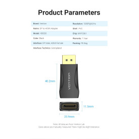 Адаптер Vention DisplayPort DP M / HDMI F Gold plated - HBOB0