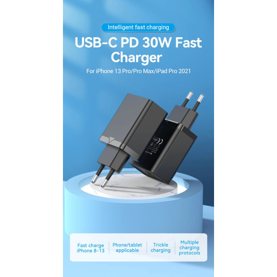 Зарядно Vention Fast Charger Wall - QC4.0, PD3.0 Type-C, 30W White - FAIW0