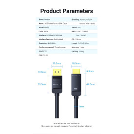 Display Port кабел Vention DisplayPort към HDMI 1.5m - 4K, Gold Plated - HAGBG