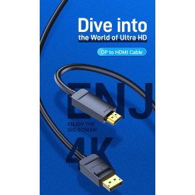 Display Port кабел Vention DisplayPort към HDMI 1.5m - 4K, Gold Plated - HAGBG