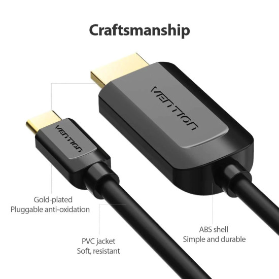 HDMI кабел Vention Cable Type-C to HDMI - 1.5m 4K Black - CGUBG