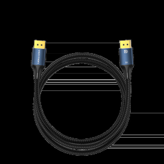 Display Port кабел Vention v1.4 DP M / M 8K 2m - Cotton Braided, Blue Aluminum Alloy - HCELH