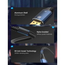 Display Port кабел Vention v1.4 DP M / M 8K 2m - Cotton Braided, Blue Aluminum Alloy - HCELH