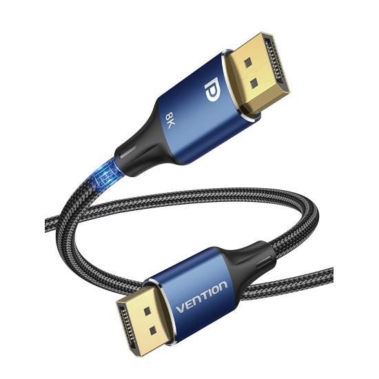 Display Port кабел Vention v1.4 DP M / M 8K 2m - Cotton Braided, Blue Aluminum Alloy - HCELH