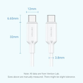 USB кабел Vention USB 2.0 C M / USB-C M 1.0m White - TRCWF