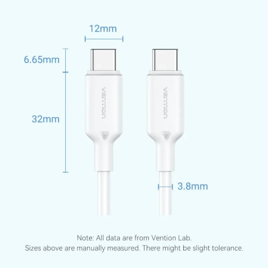 USB кабел Vention USB 2.0 C M / USB-C M 1.0m White - TRCWF