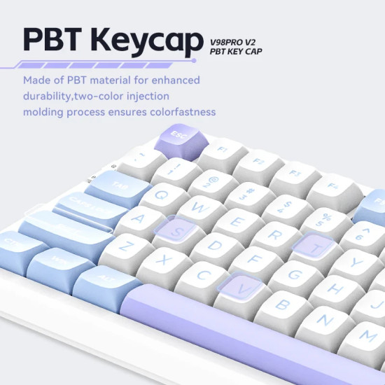 Безжична клавиатура VGN Wireless Gaming Mechanical Keyboard - V98 PRO V2 Black Currant - Kailh Vaporwave Switches, RGB
