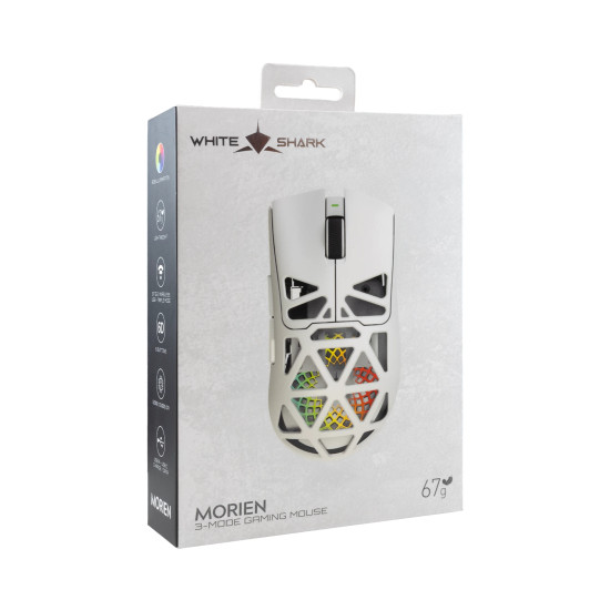 Безжична мишка White Shark Wireless Gaming Mouse MORIEN - 12000dpi, 1000Hz, Bluetooth, White