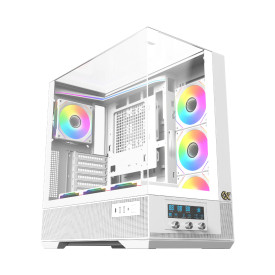 Кутия за компютър Xigmatek Case EATX - Vision Arctic - 7 ARGB Fans, LCD Display Panel, Smart Fan Control