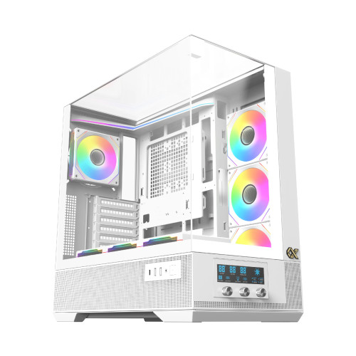 Кутия за компютър Xigmatek Case EATX - Vision Arctic - 7 ARGB Fans, LCD Display Panel, Smart Fan Control