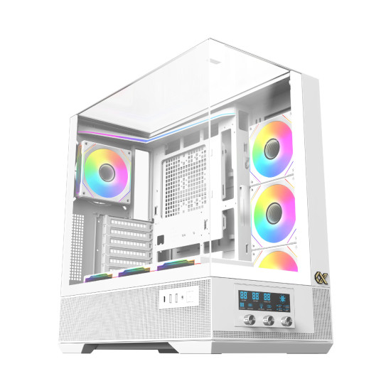 Кутия за компютър Xigmatek Case EATX - Vision Arctic - 7 ARGB Fans, LCD Display Panel, Smart Fan Control