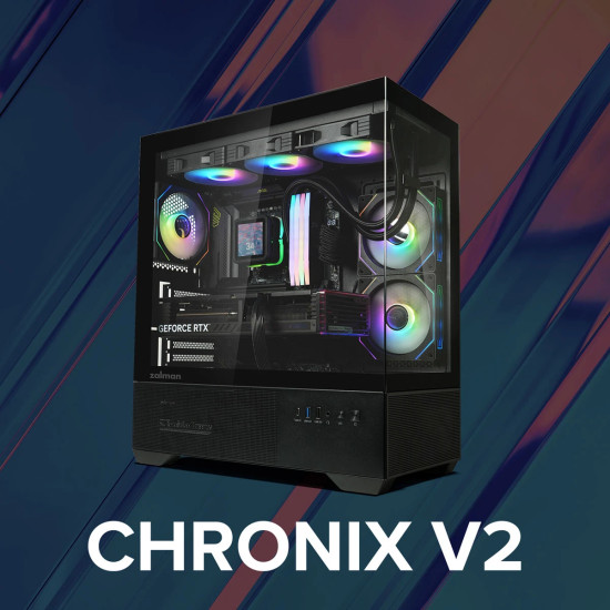 Кутия за компютър Zalman Case ATX - Chronix BLACK V2 - 3 x 120 mm A-RGB, USB-C, Tempered Glass