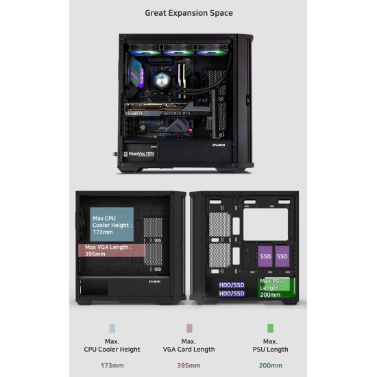 Кутия за компютър Zalman Case EATX - Z10 PLUS - Tempered Glass