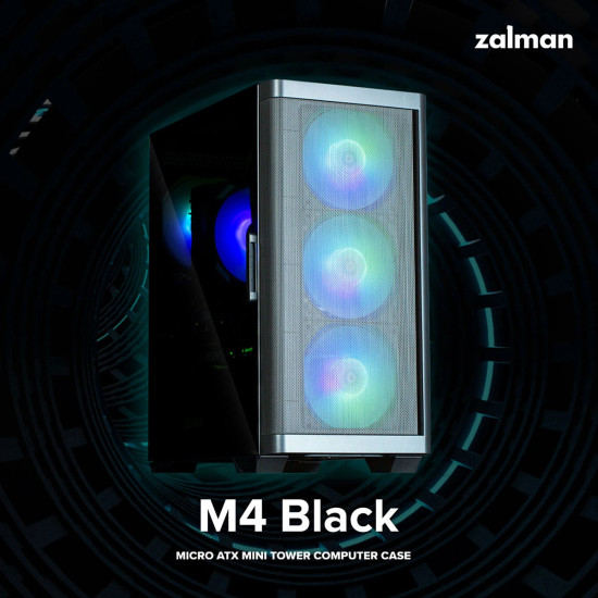 Кутия за компютър Zalman Case mATX - M4 Black - Addressable RGB, Tempered Glass, 4 fans included