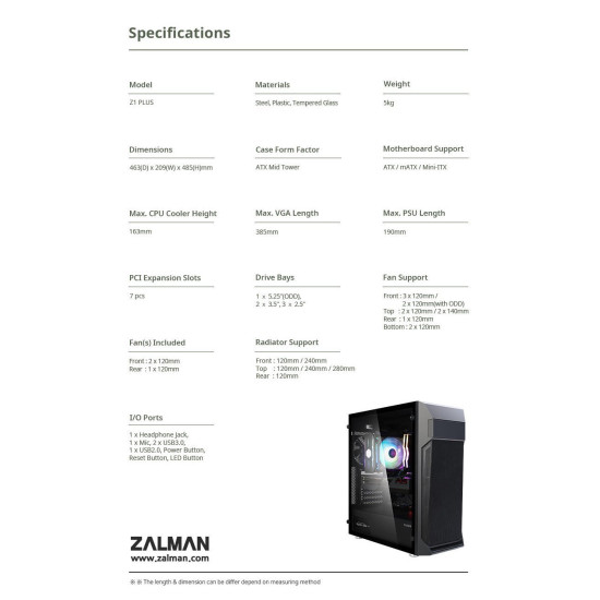 Кутия за компютър Zalman Case ATX - Z1 PLUS