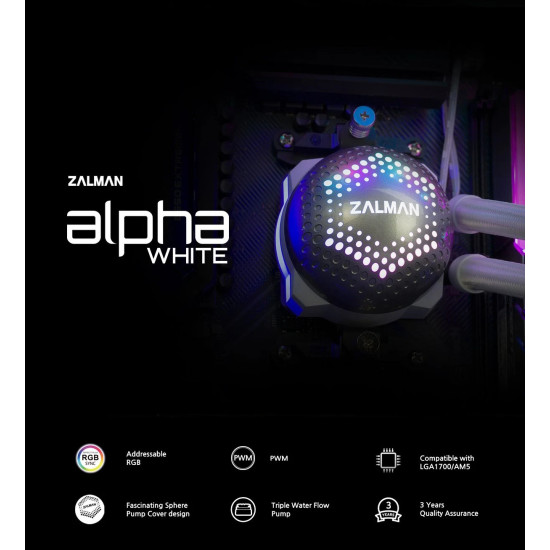 Водно охлаждане Zalman Water Cooling ALPHA 36 WHITE - Addressable RGB - LGA1700/AM5