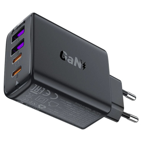 Зарядно Acefast Charger Wall GaN PD45W - A61 - USB-C x 2, USB-A x 2, Black