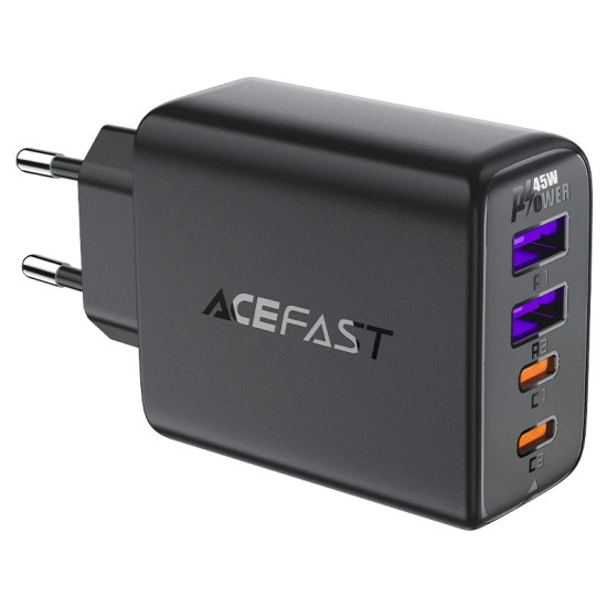 Зарядно Acefast Charger Wall GaN PD45W - A61 - USB-C x 2, USB-A x 2, Black