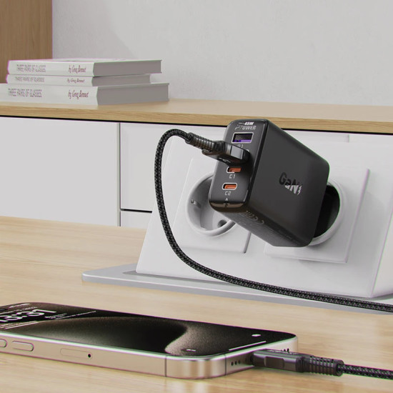 Зарядно Acefast Charger Wall GaN PD45W - A61 - USB-C x 2, USB-A x 2, Black