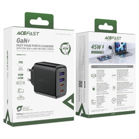 Зарядно Acefast Charger Wall GaN PD45W - A61 - USB-C x 2, USB-A x 2, Black