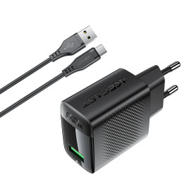 Зарядно Acefast Charger Wall GaN Quick Charge 18W - A90 with 1.2m cable - USB-A x 1, Black