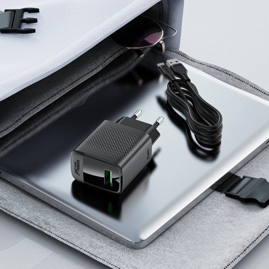 Зарядно Acefast Charger Wall GaN Quick Charge 18W - A90 with 1.2m cable - USB-A x 1, Black
