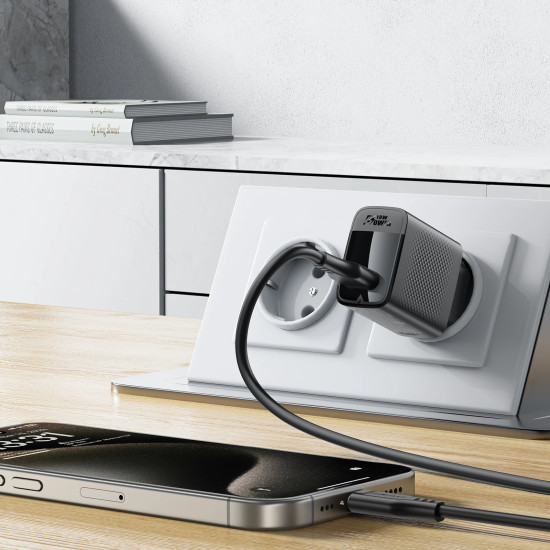 Зарядно Acefast Charger Wall GaN Quick Charge 18W - A90 with 1.2m cable - USB-A x 1, Black