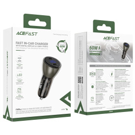 Зарядно за кола Acefast Fast Charger Car PD3.0 60W - B10 - USB-C x 2, Metal, Black