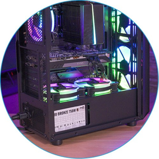 Кутия за компютър AeroCool Case Hive v2 - Mesh panel, FRGB, Tempered Glass, 4 Fans - ACCM-PV27043.11